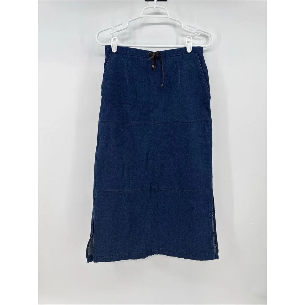 Y2K Denim Jean Maxi‎ Skirt Cargo Tie Waist Modest Casual Boho 90s Grunge Size 8